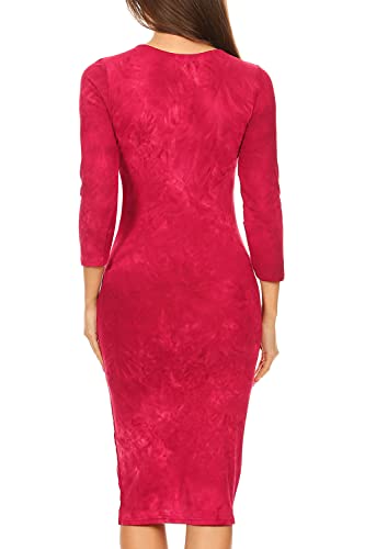 Image of ICONOFLASH Women's 3 /4 Sleeves Midi Bodycon Dress Crew Neck Fitted Dresses with Plus Size Options