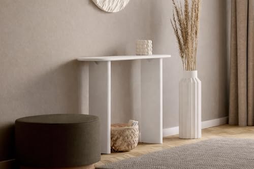 Image of Furniture Modern Solid Wood Console Table with Rounded Edges, Natural Finish, Minimalist Scandinavian Style Entryway Furniture (Style 1, White, 115x30x80 cm)