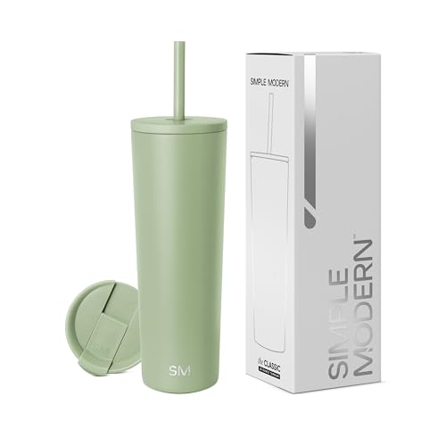 Image of Simple Modern Insulated Tumbler with Lid and Straw | Iced Coffee Cup Reusable Stainless Steel Water Bottle Travel Mug | Gifts for Women Men Her Him | Classic Collection | 28oz | Meadow Mist