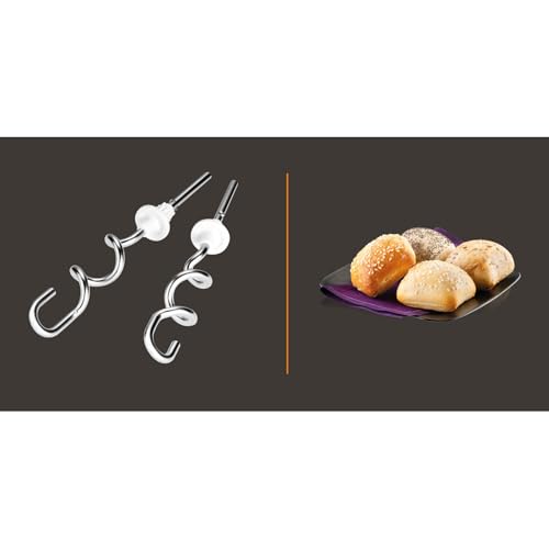 Foto von KRUPS 3MIX 7000 Handmixer, 500W, ergonomischer Griff des Mixers, stufenloser Geschwindigkeitsregler + Turbo- & Auswurftaste, Schneebesen & Knethacken aus Edelstahl, bis zu 1kg Brotteig, weiß, F6081