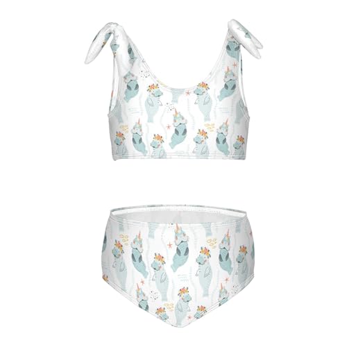 Toddler Girls Bikini Set Cute Manatee Swimsuits Kid Bowknot Swimwear 2 Piece Bathing Suit 3-12T