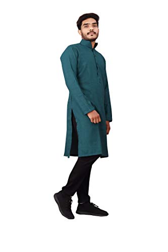 Image of Nirmla Fashion Handloom Cotton Men's Full Sleeve Long Kurta (Men's M101, M, Yellow)