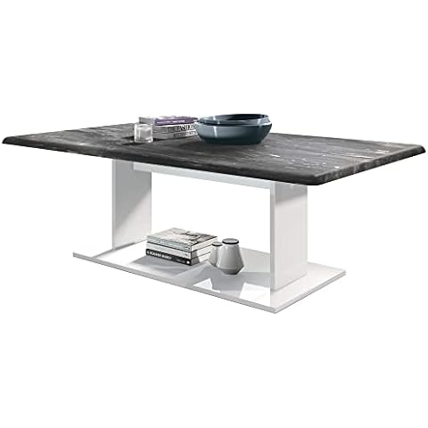 Mesa de Centro Mono en Blanco con Tablero de la Mesa en mármol Graffito de Vladon Cover