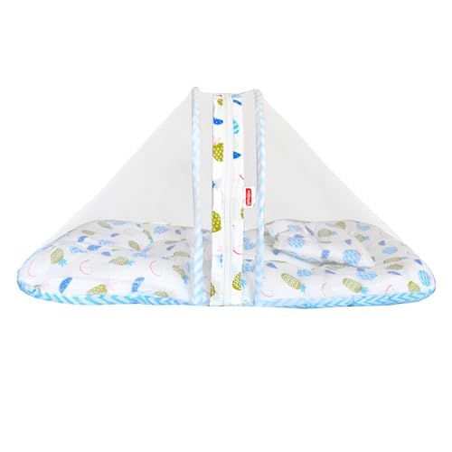 Image of VParents Fruity Blue Cotton Bedding Set & Mosquito Net