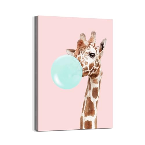 Giraffe Wall Art Canvas Picture: Fun Animal Pink Print Giraffe