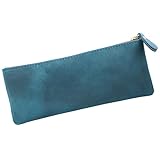 ぺンケース 本革 軽量 ビジネス 筆箱 スリム シンプル おしゃれ レザー (ブルー)