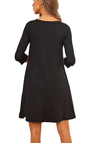 Image of Womens Casual 3 /4 Sleeve Dresses Aline Crewneck Spring Tshirt Dress with Pocket
