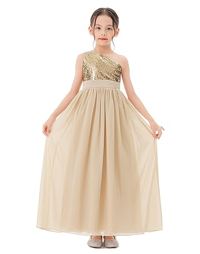 ekidsbridal One Shoulder Sequins Chiffon Flower Girl Dresses for Special Occasions 3282