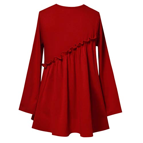 Girls Long Sleeve Ruffle Tops Winter Tunic Fall Tops Round Neck Blouse Solid Color2
