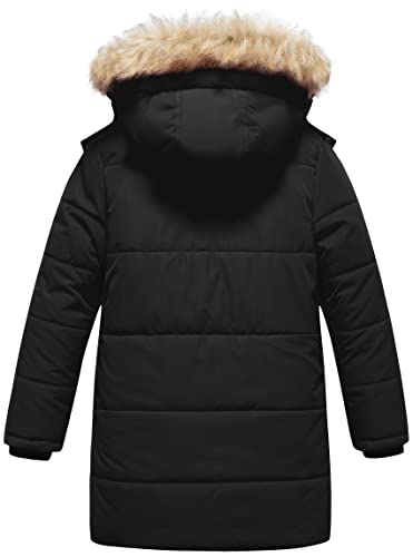CREATMO US Girl's Winter Fleece Lined Long Parka Puffer Coat Thicken Ski Jacket With Fur Trim Hood2
