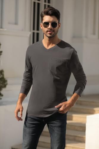 Wihion Men's Long Sleeve V-Neck Tee Shirt Tops with Pocket3