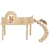 Small Pet Playstand with Climbing Ladder, Hamster Wooden Platform with Fence, Ideal for Squirrel and Guinea Pig