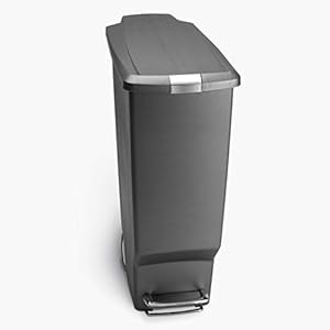 simplehuman 40 Liter / 10.6 Gallon Slim Kitchen Step Trash Can With Secure Slide Lock, Grey Plastic