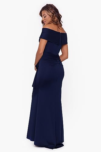 Xscape Women's Long Off Shoulder Sweetheart Neck Side Ruffle Gown2