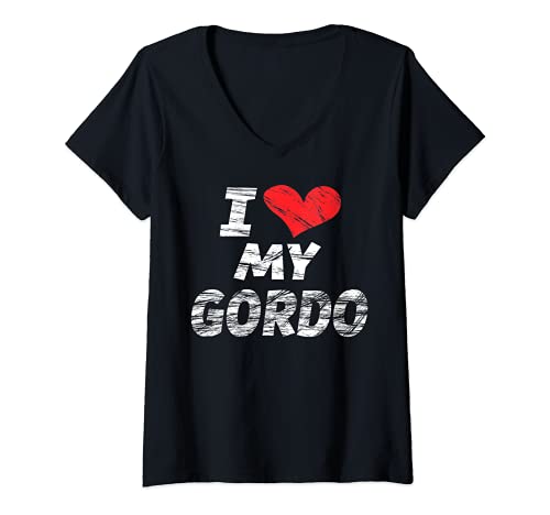 Mujer I Love My Gordo | Funny Cute - Camiseta Cuello V