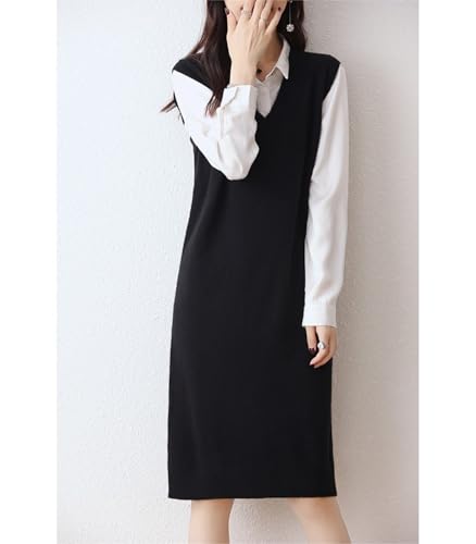 V-Neck Knit Sweater Vest Women's 100% Merino Wool Sleeveless Pullover Solid Color Long Vest Dress Tops2