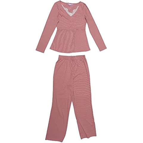cheibear Women's Sleepwear Pajama Soft Knit with Lace Stretchy Nightwear Lounge Sets Pink 8 Cover