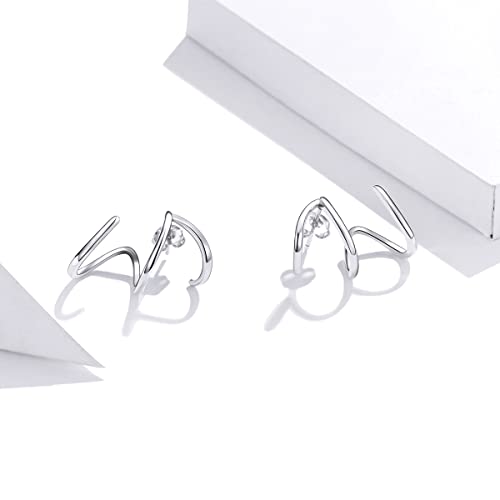 VOROCO Dainty Trendy Earrings 925 Sterling Silver Stud Earrings Triple Illusion Cuff Huggie Claw Earrings Piercings Studs for Women Jewelry Gifts3