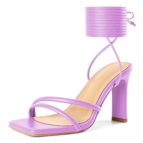 Image of Joseywade Chunky Heels For Women Lace Up Tie Up High Heel 3.5 inch Heeled Sandals Open Toe Shoes