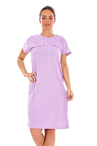Malay Ladies Polka Dot Nightdress Cotton Short Sleeve Buttons V-Neck Soft Loungewear Lavender