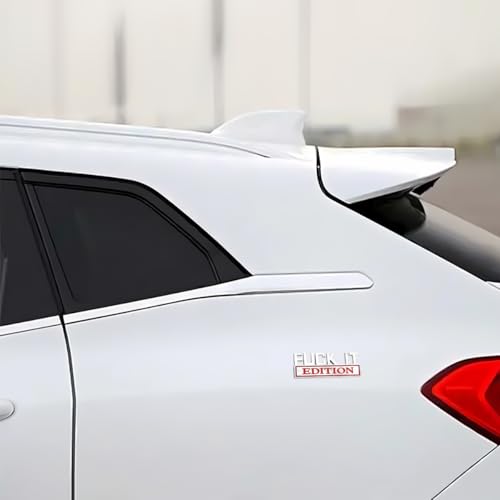 Image of Fuck IT Edition Car Emblem, 3D Cool Badge Vehicle Sticker for Side Rear Front Hood Trunk Door, Auto Exterior Decoration Decal Accessories for Men Women, Universal for Most Cars (Silver /Red)