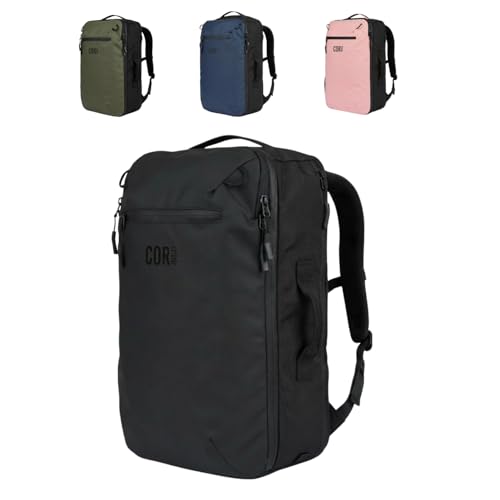 COR Surf Zaino da viaggio | Zaino per laptop con tasche segrete per passaporto | The Island Hopper (28L, Negro)