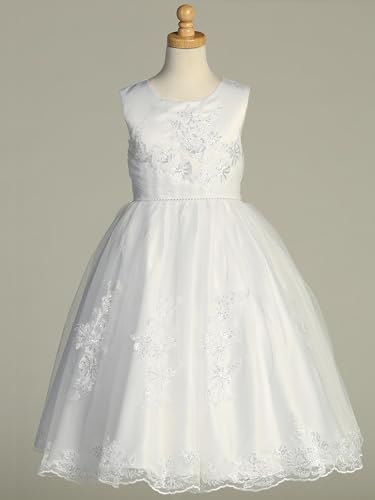Sleeveless Holy First Communion Dress for Girls with a Satin Top and Tulle Skirt Available in Plus Size3