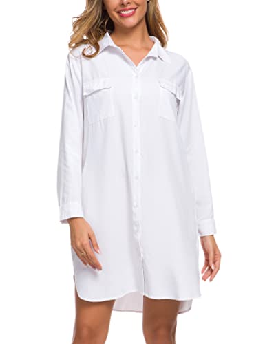 MANAIXUAN Women's Shirt Dress V Neck Long Sleeve Loose Casual with Pockets Front Button4