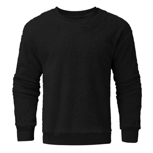 Mens Fuzzy Sherpa Sweatshirt Winter Fall Fleece Pullover Crewneck Solid Color Sweatshirts Loose Fit Plus Size Shirts4