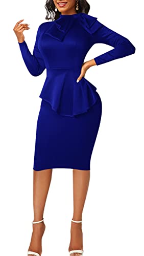 Image of Women's Fashion Peplum Bodycon Dresses Short Sleeve Bow Club Ruffle Pencil Party Dress