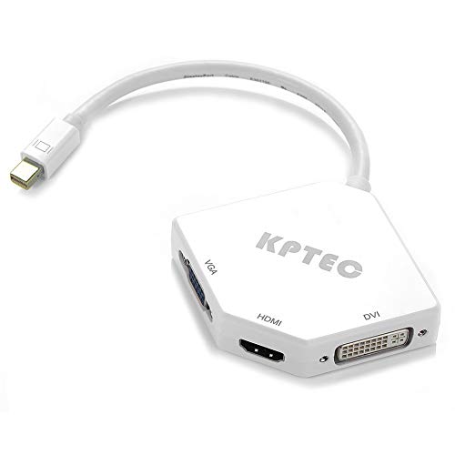 KPTEC Ultimate 3-in-1 Mini DP (Thunderbolt) to 4K UHD HDMI, DVI, VGA Adapter,Compact 1080p Mini Display (mDP) Converter Compatible for MacBook Air/Pro, iMac, iMac Mini, Surface Pro Series, White