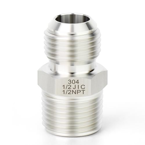 Image of TAISHER 5PCS Forging of 304 Stainless Steel JIC Flare Tube Fittings, 1 /2 inch JIC Male x 1 /2 inch NPT Male, Half Union