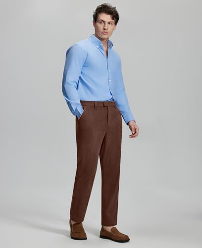 Susclude Mens Corduroy Dress Pants Classic Fit Pants 30"/32"/34" Old Money Vintage Stretch Work Casual Business Trousers2
