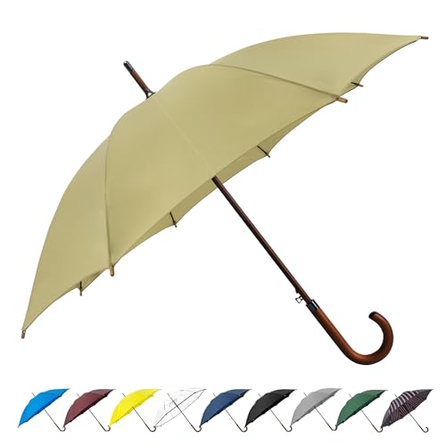 SoulRain Parapluie Classique à poignée en Bois avec Ouverture Automatique Coupe-Vent et bâton incassable 122 cm