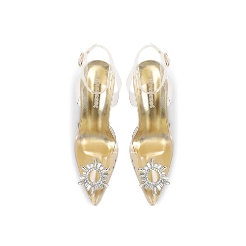 Image of Fericzot Women's Clear Heels Shoes,Slingback Crystal Rhinestones Wedding Pointed Toe Shoes High Heel Sandals