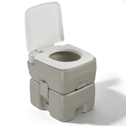 Outvita Outdoor Portable Toilet, 5.3 Gallon Waste Tank Porta Potty with Pressure Pump Double Outlet Leak-proof Clips for Camping Travel RV Boat Truck