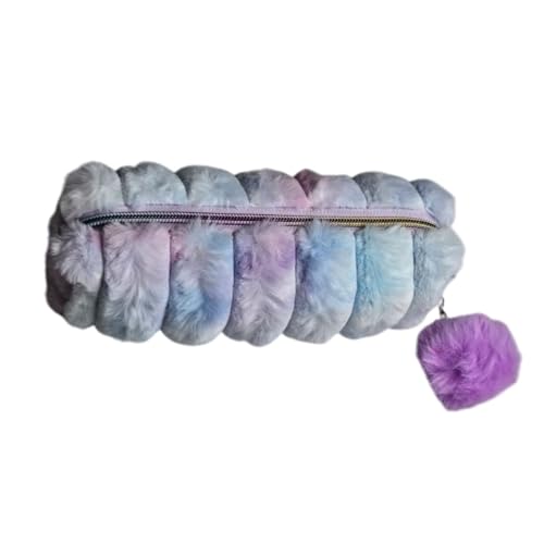 Estojo Escolar Pelúcia Colorido Rainbow Spiral Pompom Fofo