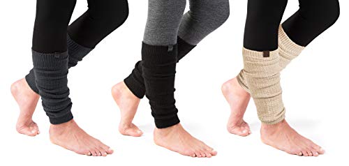 Marino Long Leg Warmers For Women - Winter Knee High Knit Leg Warmer Socks, Enclosed in an Elegant Gift Box - 3 Pack - Black, Dark Gray, Beige - One Size