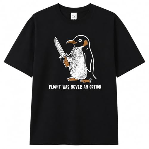 Funny Flight was Never an Option Penguin Graphic Novelty Tee Short Sleeve Black
