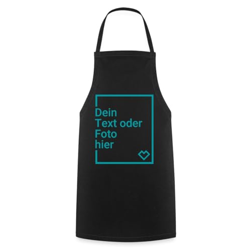 Spreadshirt Kochschürze Personalisiert mit Foto oder Text aus 100% Baumwolle | Grillschürze für Damen & Herren | Küchenschürze inkl. Kordelzug, One size, Schwarz