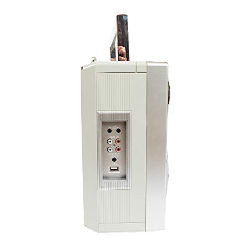 GPO Brooklyn 1980S-Style Portable Boombox - CD Player, Cassette Player, FM Radio, USB, Wireless Bluetooth Speaker - Silver