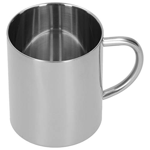 UPQRSG Doppelwandiger Edelstahlbecher, 400 Ml Reise Campingbecher, Metall Kaffeetasse, Teetasse, 304 Edelstahl Doppelschicht Anti Verbrühungs Kaffee, Tee und Wasserbecher mitGriff(Silber)