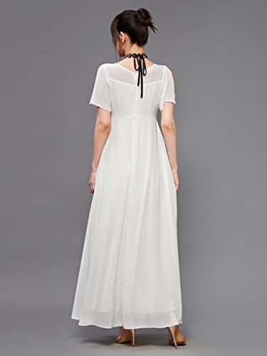 Image of Miss Chase Women's Round Neck Sleeve Embellished Fit Flare Maxi Dress