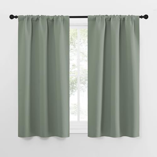 NICETOWN Window Curtains Blackout Drapes - Thermal Insulated Solid Rod Pocket Blackout Curtains/Draperies for Living Room (Sage Green, One Pair, 29 by 50-Inch)
