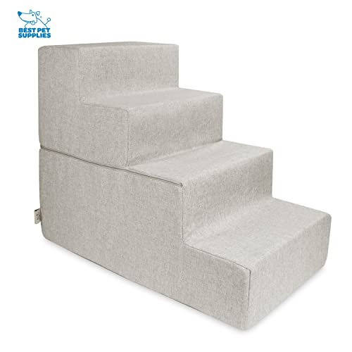 Image of Best Pet Supplies Foldable Pet Steps /Stairs with CertiPUR-US Certified Foam Sand, 4-Steps (H: 22 inch) (STF249-L)