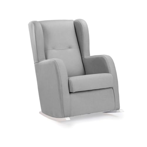 Sillonea – Sillón de Lactancia Amberes Estrecho con Patines Blancos de Balanceo Suave. Respaldo Alto y Tela Antimanchas para Amamantar, Acunar o Descansar (102x66x89 cm) [Gris]