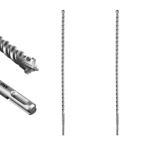 Image of SALI SDS Plus Rotary Hammer Drill Bit 2 Pcs 1 /2 inch*24 inch Concrete Drill Bit Kit Cross-Type Double Thread Carbide Material Suitable for Concrete, Brick, Cement Walls, Stone, Hammer Drill Bits for Concrete