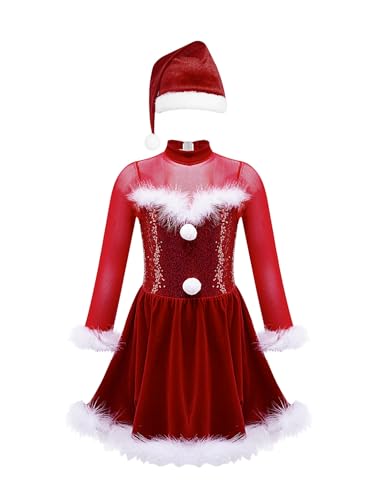 Robe de Princesse Fille avec Bonnet Noël Déguisement de Soirée Enfant 5-16 Ans