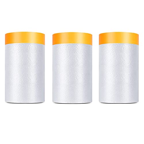 Xianshengle Pre-Taped Masking Film, 3 Pack Automotive Best Tape And Drape Painters Paper, Paint Adhesive Protective Film Roll For Covering Skirting, Frames, Cars And Auto Body (1.8-Feet X 65-Feet) #TOP22