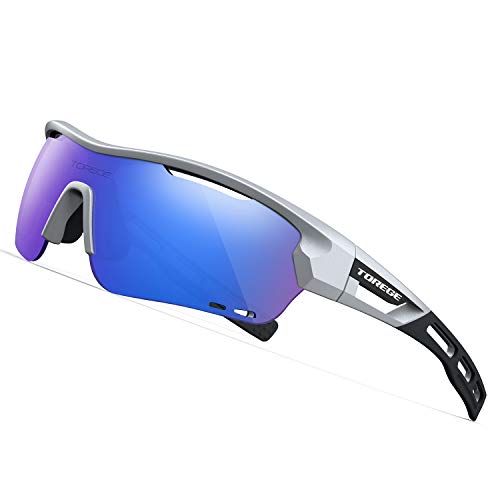 TOREGE Polarized Sports Sunglasses with 3 Interchangeable Lenes for Men Women Cycling Running